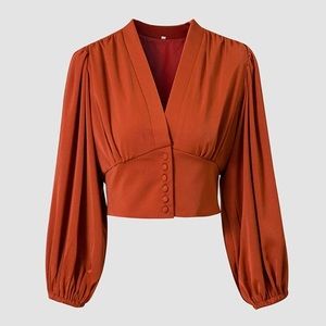Rihoas classic puffy sleeve blouse, brick red, small